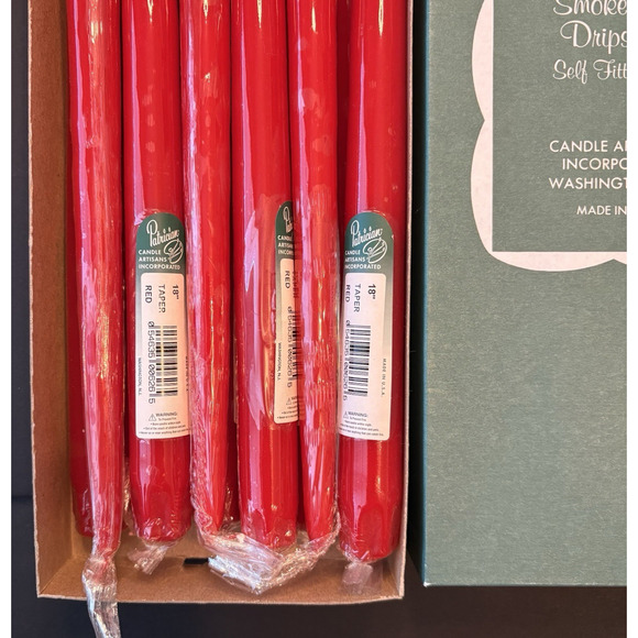 Box of 12 Patrician Red Classic 18" Hand Dipped Dripless Taper Dinner Candles - Picture 4 of 5
